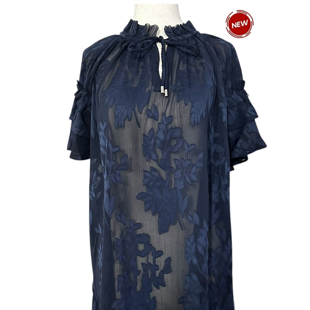 Chicos Blue Sheer Unlined Top Women's Blouse Size 14 NWT | 68-26